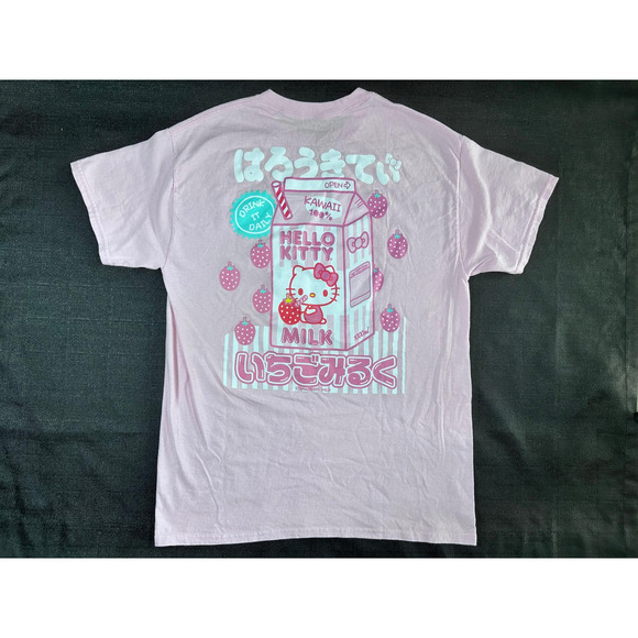 Sanrio Tops - Hello Kitty Strawberry Milk Kawaii Tshirt Sanrio Unisex Size Medium Pink